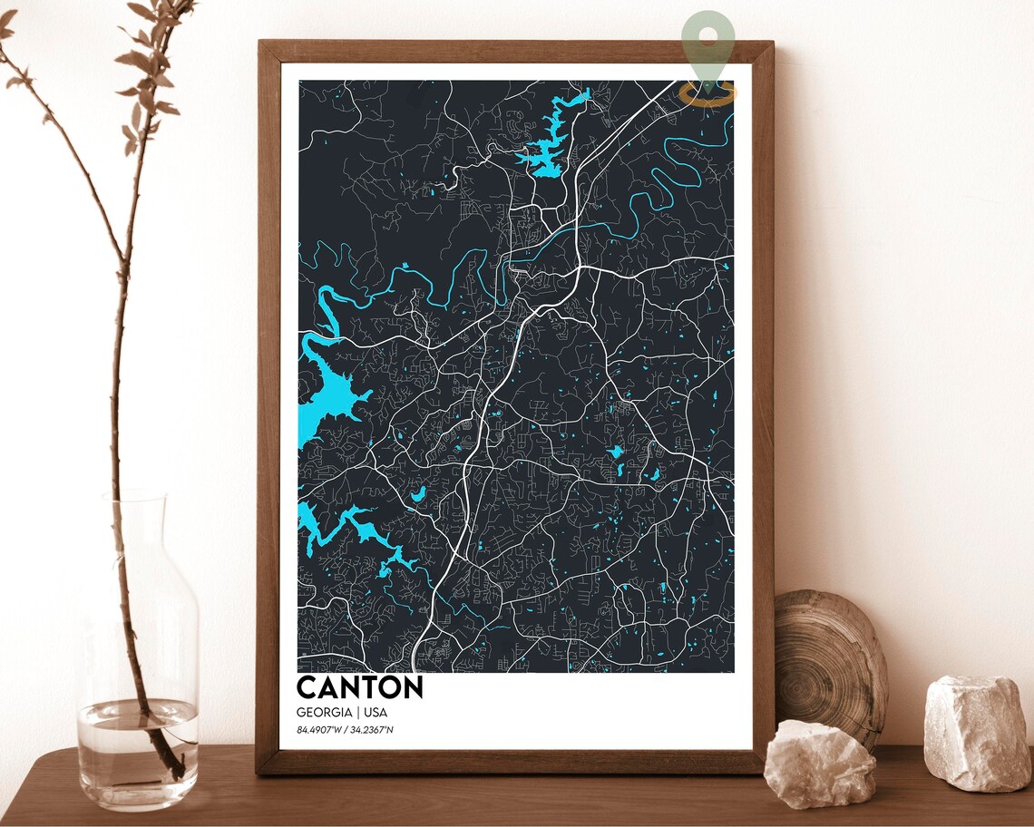 Canton Georgia USA City Map Poster Dark Minimalist Modern Style