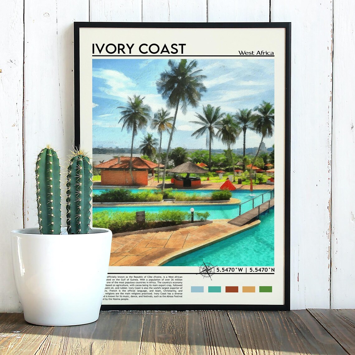 Ivory Coast West Africa Palm Resort Pool Painted Travel Poster - Image 2