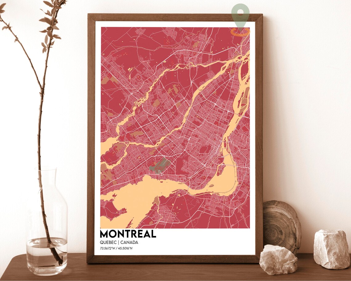 Montreal Quebec Canada Street Map Art Poster Gold Navy Decor - Image 4