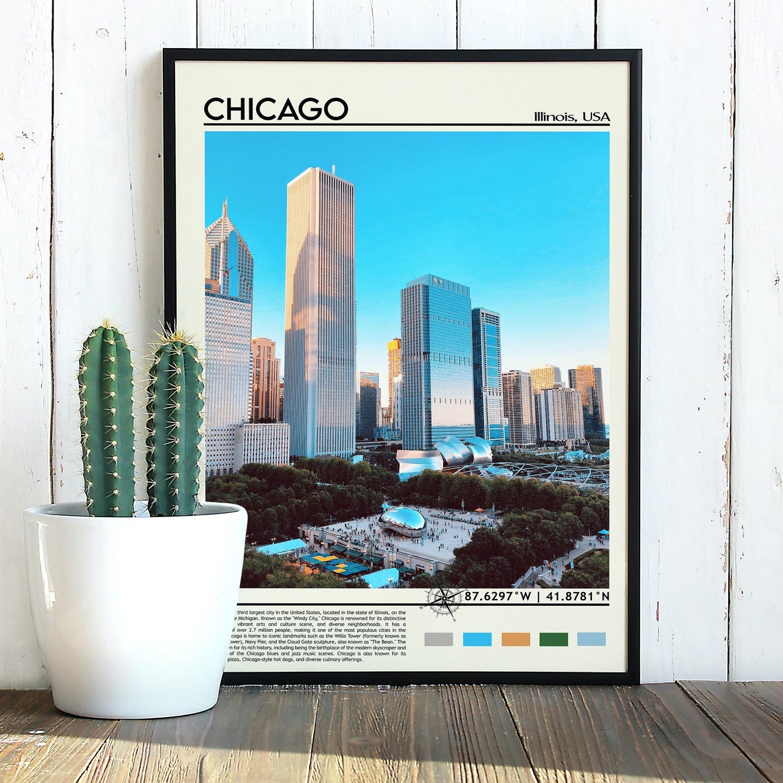 Chicago Illinois Skyline with Cloud Gate Bean Sculpture Travel Poster - Image 3