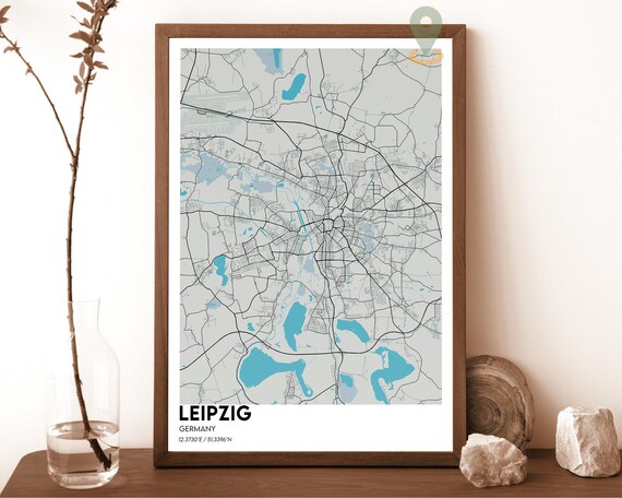 Leipzig Germany Light Blue Airy European Street Map Travel Poster