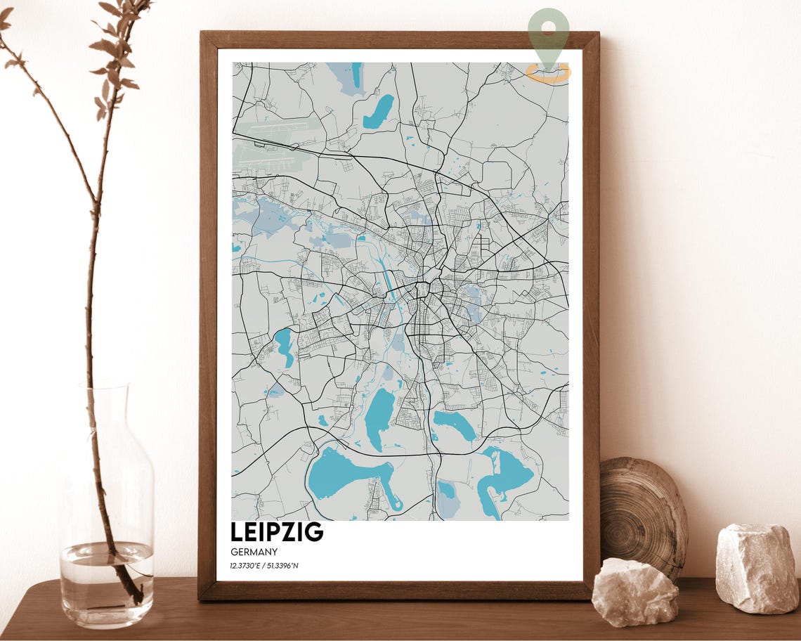 Leipzig Germany Light Blue Airy European Street Map Travel Poster