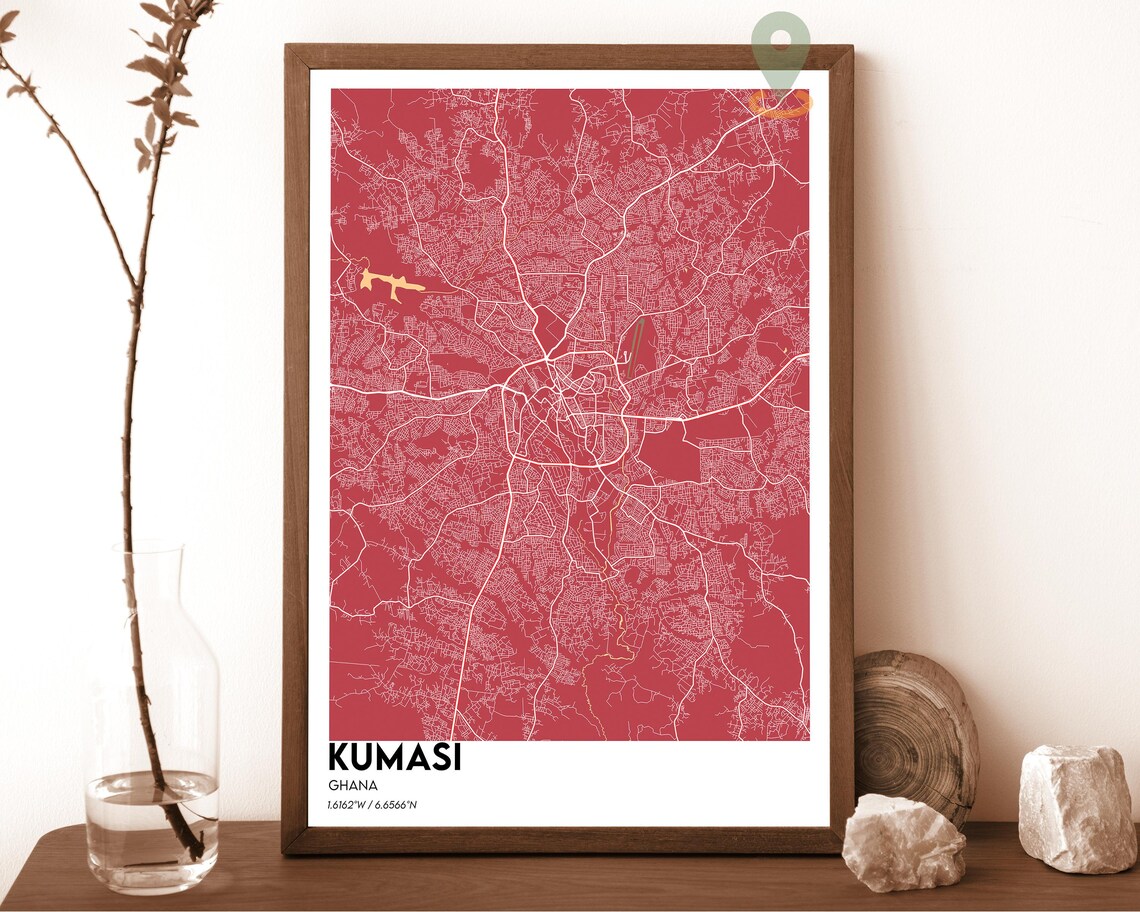Kumasi Ghana Deep Teal Modern Minimalist City Street Map Wall Art - Image 5