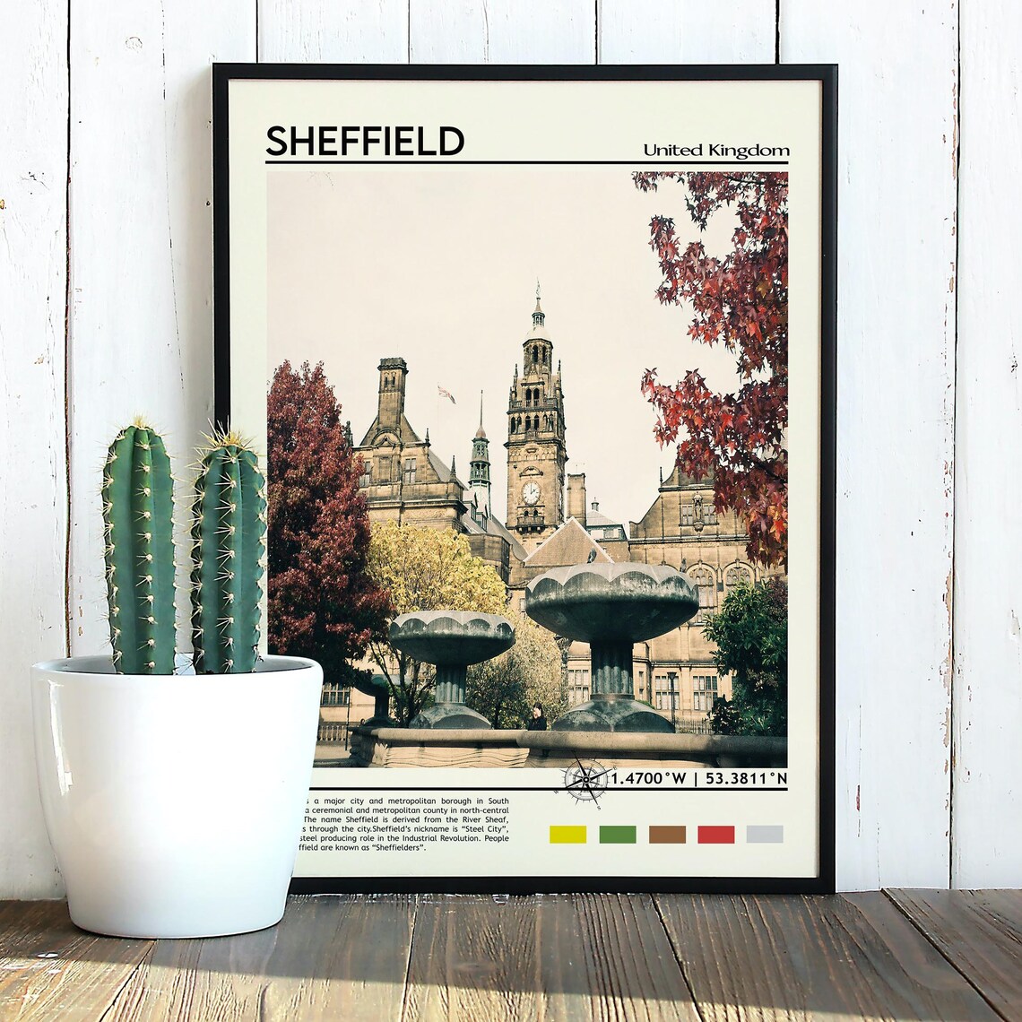 Sheffield United Kingdom City Hall Autumn Fountains Coordinate Poster - Image 5