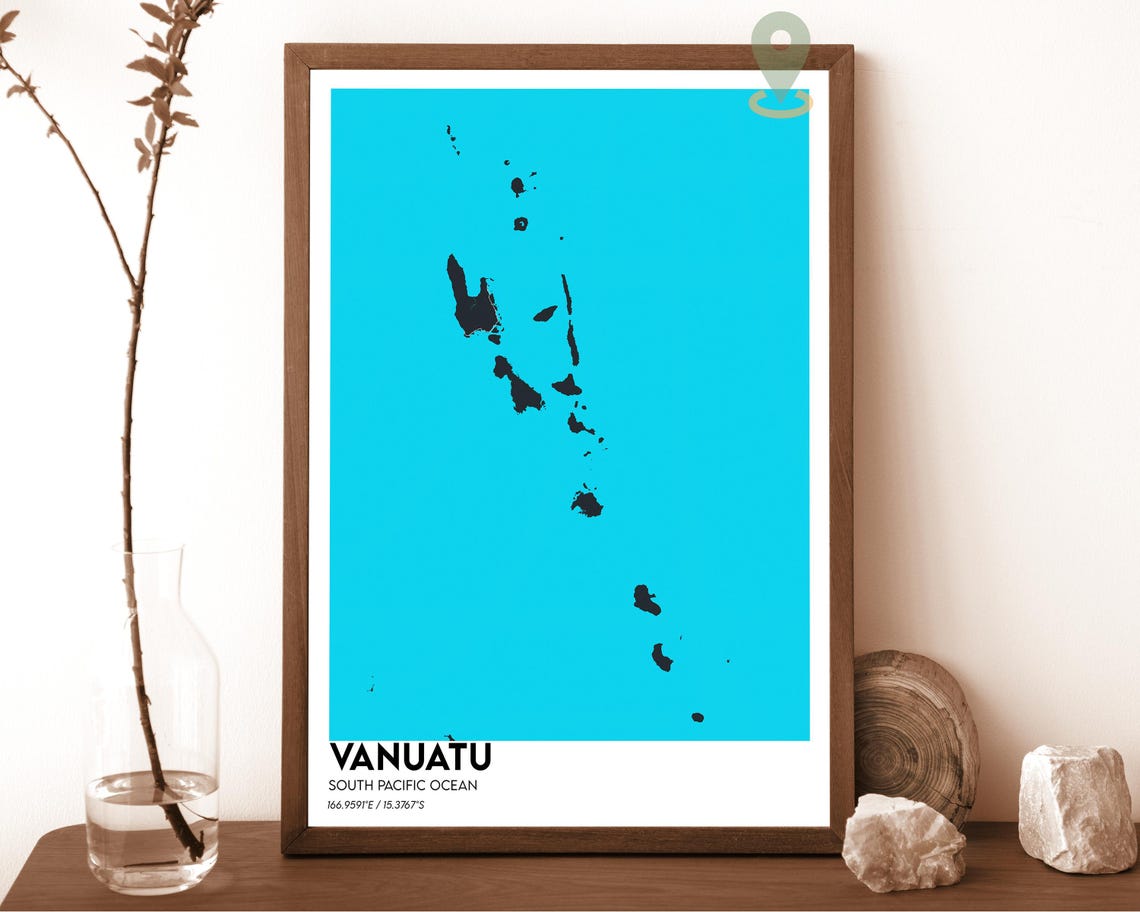 Vanuatu South Pacific Peach Archipelago Navy Island Map Poster - Image 5