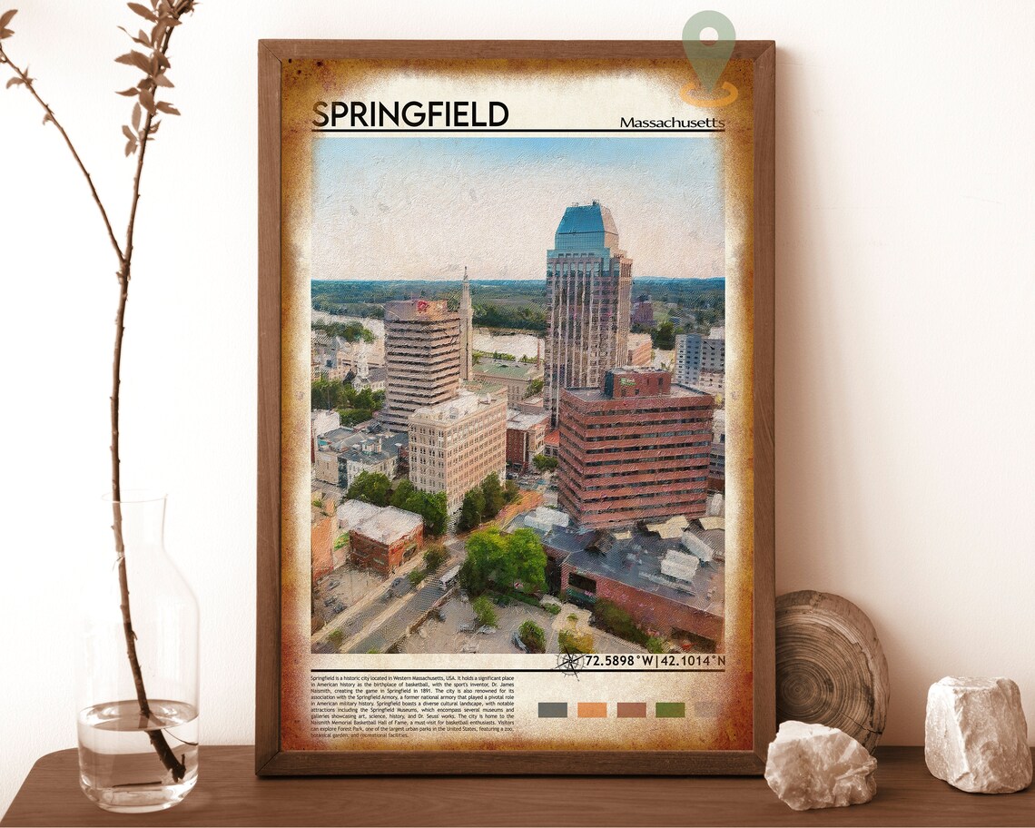 Springfield Massachusetts City Skyline Painting Travel Poster - Image 5