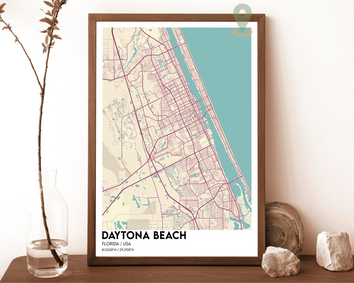 Daytona Beach Florida Navy Yellow Coastal City Map Art Poster - Image 6