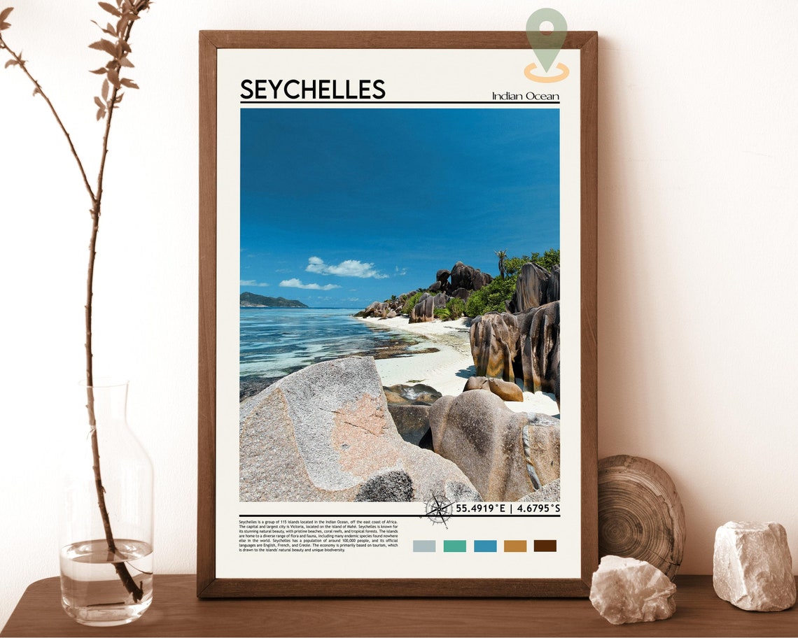 Seychelles Indian Ocean Granite Boulder Tropical Beach Poster