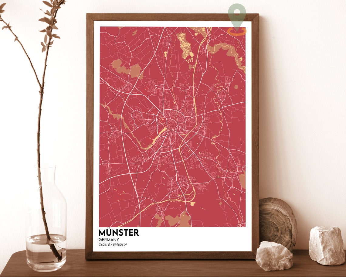 Münster Germany Dark Blue Modern City District Street Map Poster - Image 4