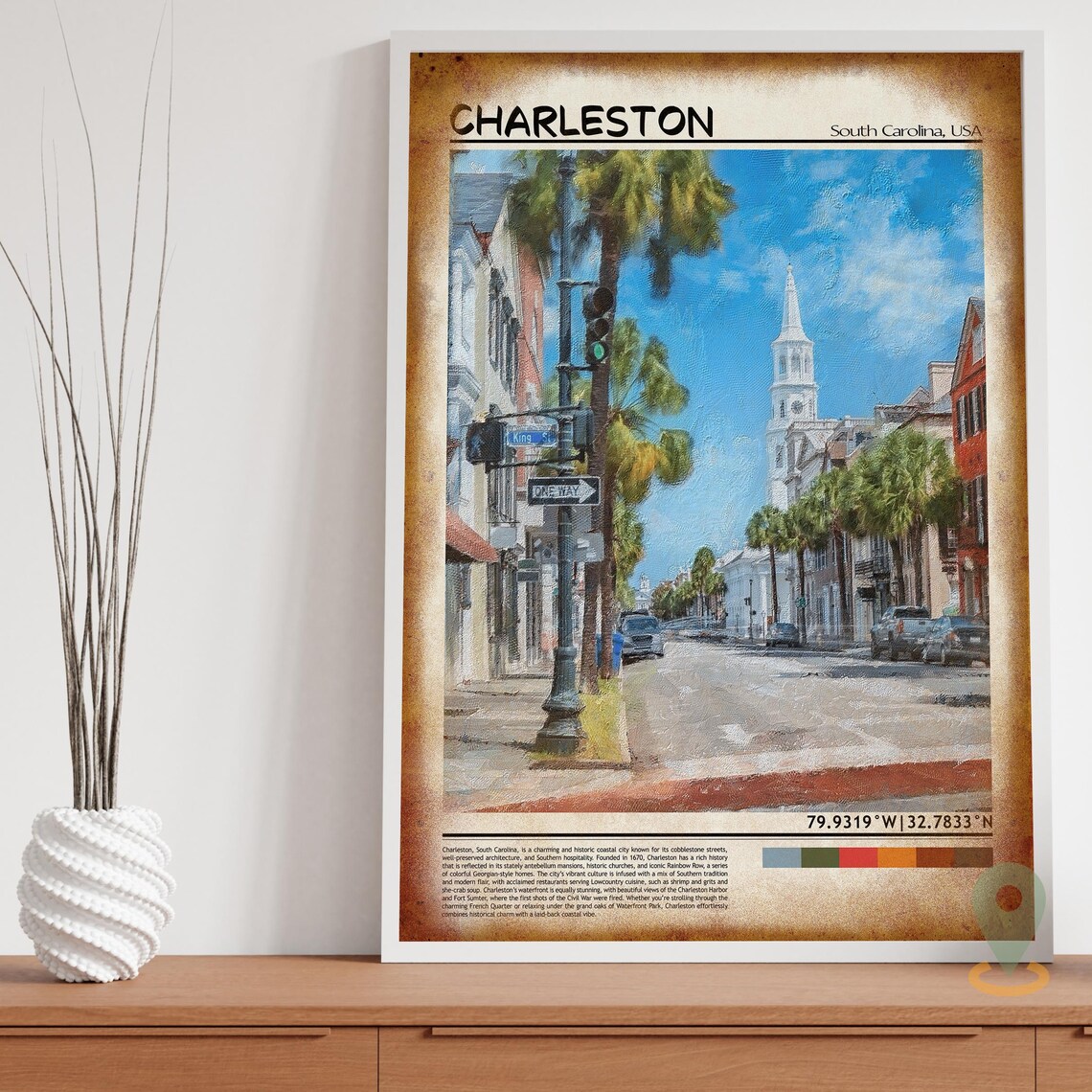 Charleston South Carolina Downtown Church Steeple Street Art Poster - Image 3