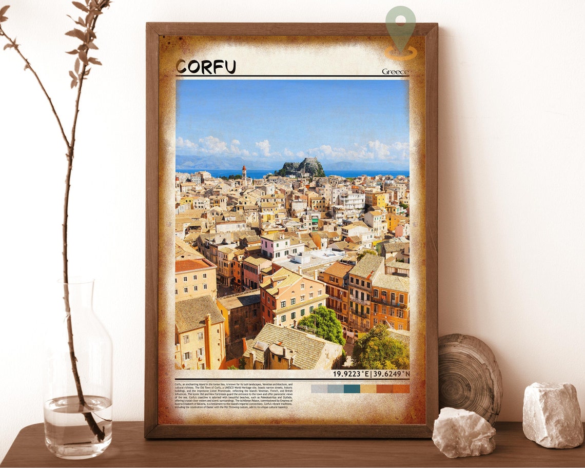 Corfu Greece Old Town Rooftops Fortress Sea View Photo Poster - Image 6