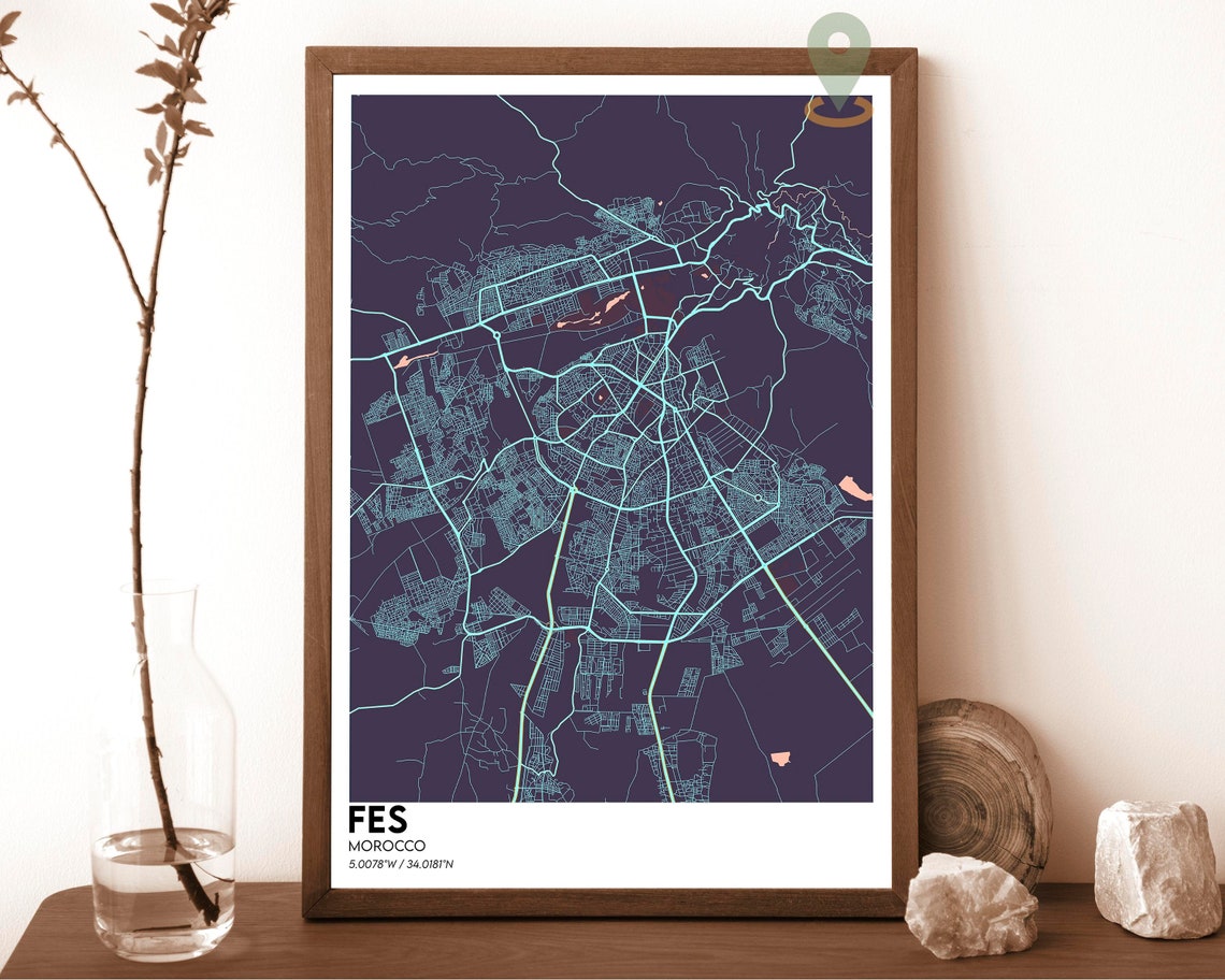 Fes Map Fes Map Print Fes Personalized Map Fes Wall Art Fes Travel Poster Fes Poster Fes Photo Fes Poster Print Fes Morocco Art - Image 6