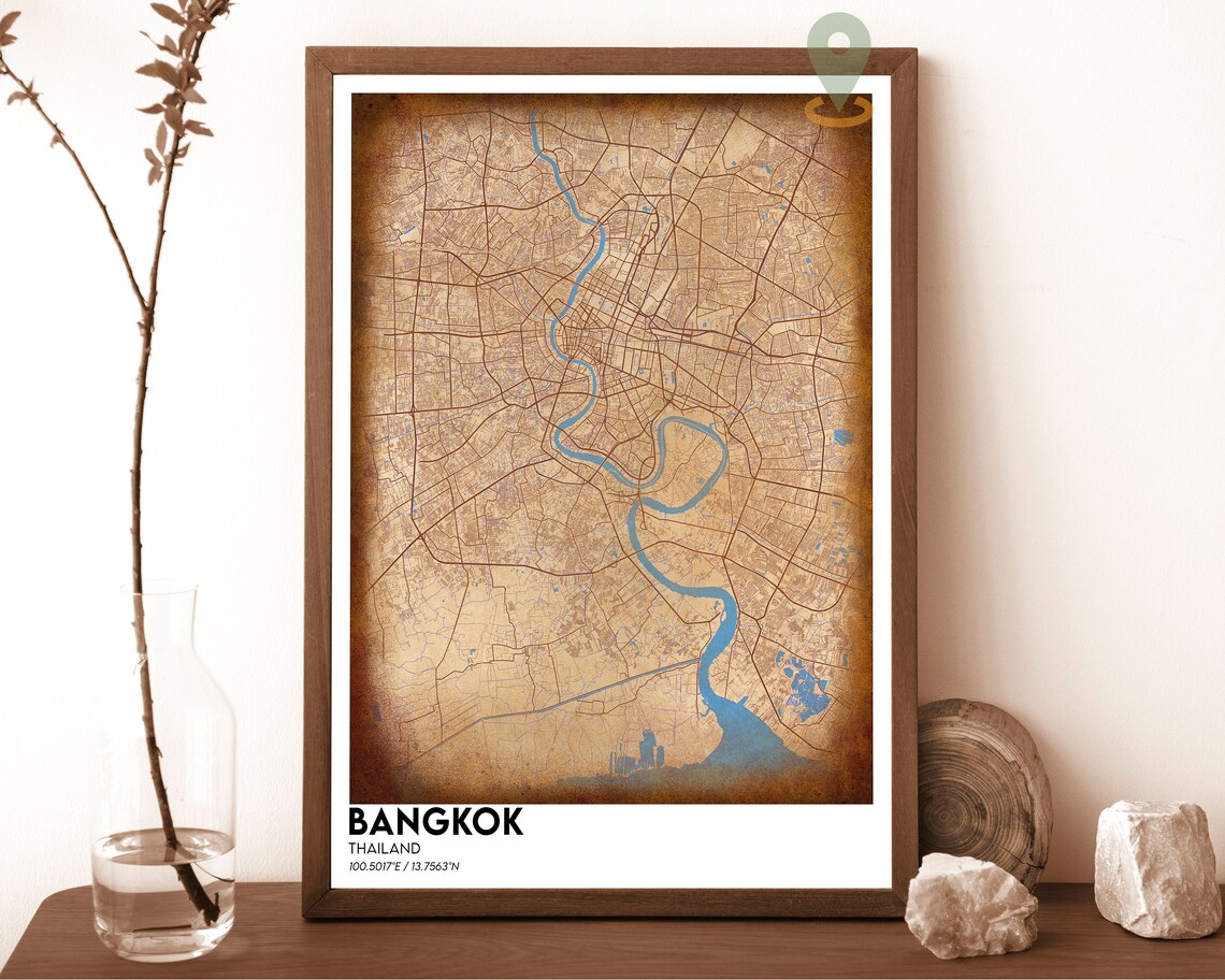 Bangkok Thailand City Map Night Dark Orange River Street Grid Poster - Image 6