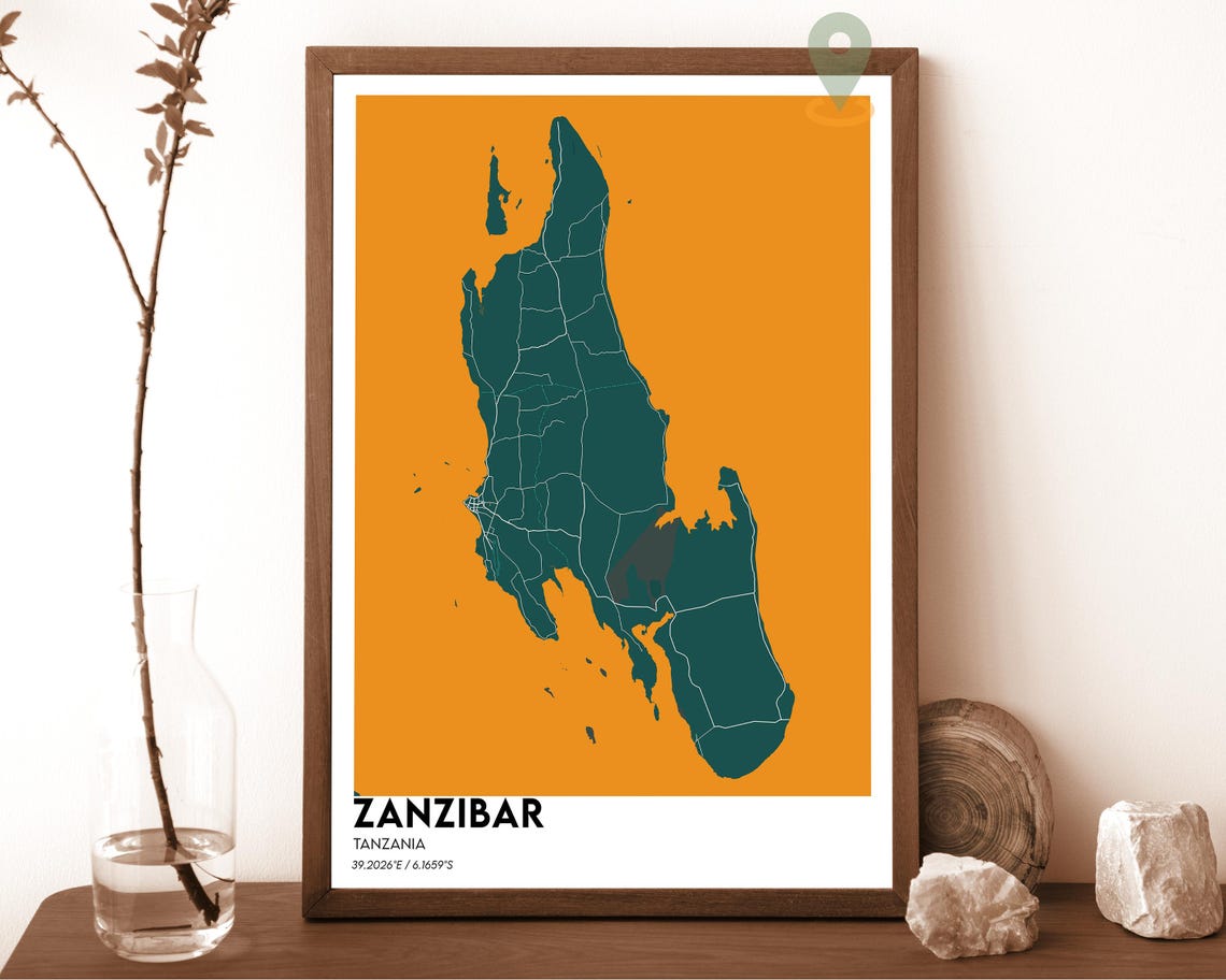 Zanzibar Tanzania Spice Island Dark Cyan Modern Map Art Poster - Image 4