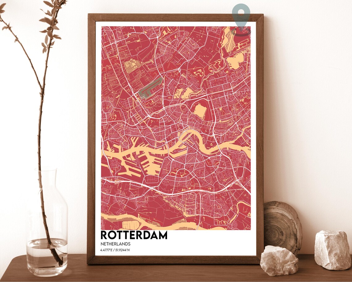 Rotterdam Netherlands Dark Cyan Harbor City Map Home Decor Poster - Image 4