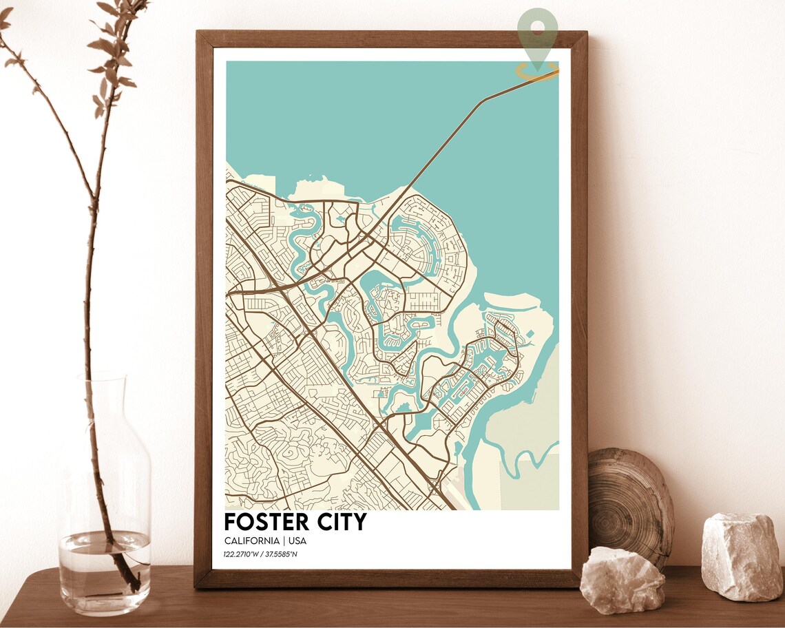 Foster City California Navy Gold Modern City Map Home Decor Poster - Image 5