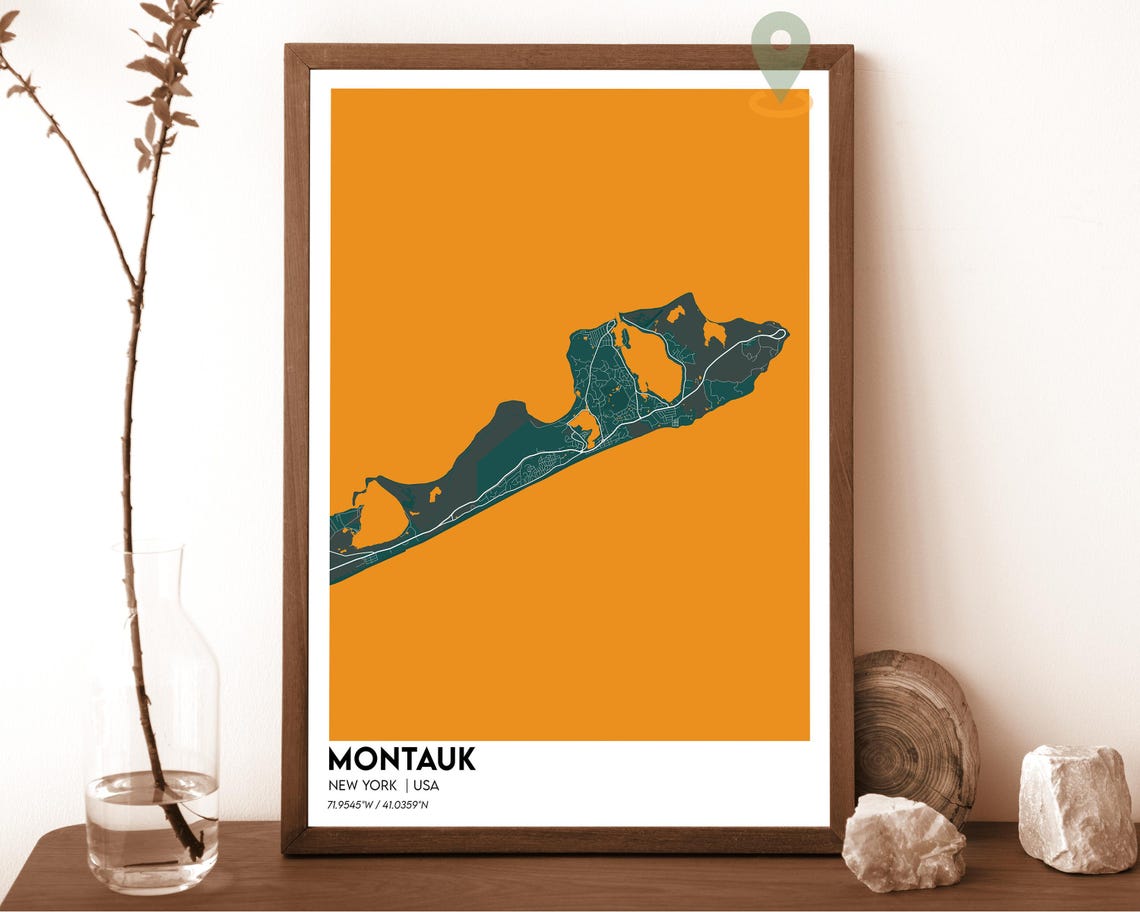 Montauk New York Minimal Teal Peninsula Coast Map Art Poster - Image 5