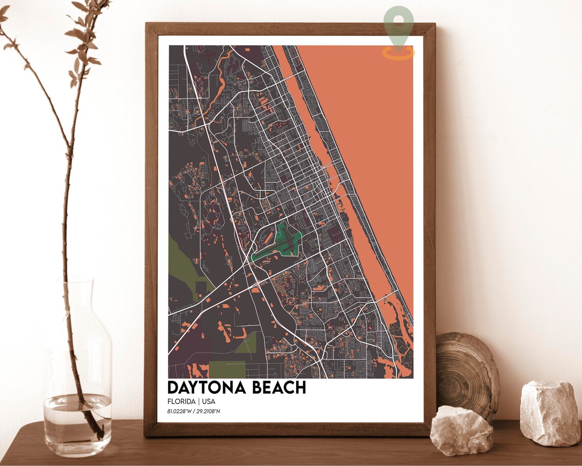 Daytona Beach Florida Navy Yellow Coastal City Map Art Poster - Image 5