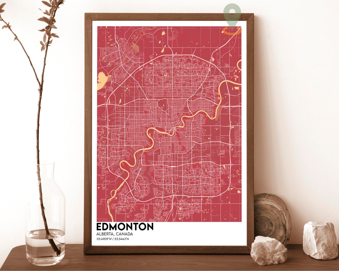 Edmonton Alberta Canada Bold Red Minimal City Street Map Poster