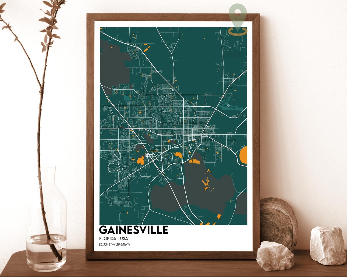 Gainesville Florida Navy Green Modern City Map Home Decor Poster - Image 5