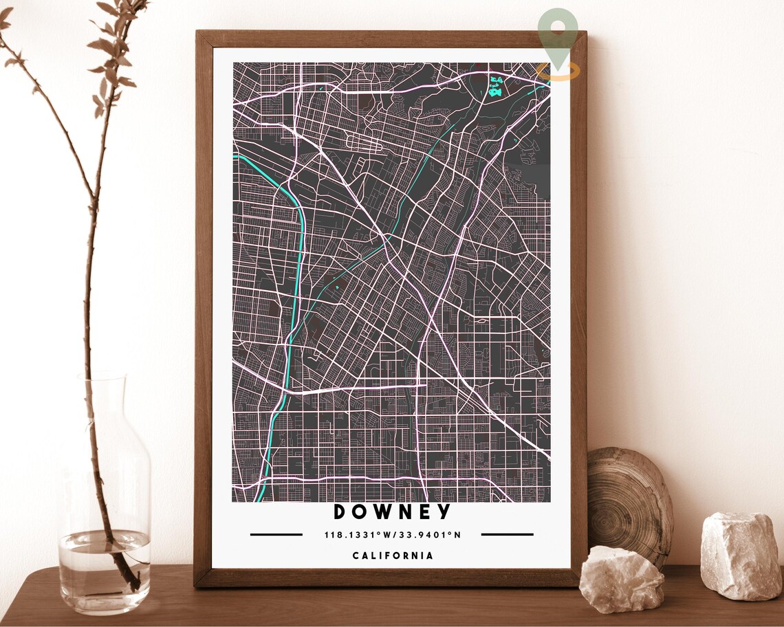 Downey California Emerald City Street Map Coordinates Travel Poster - Image 5