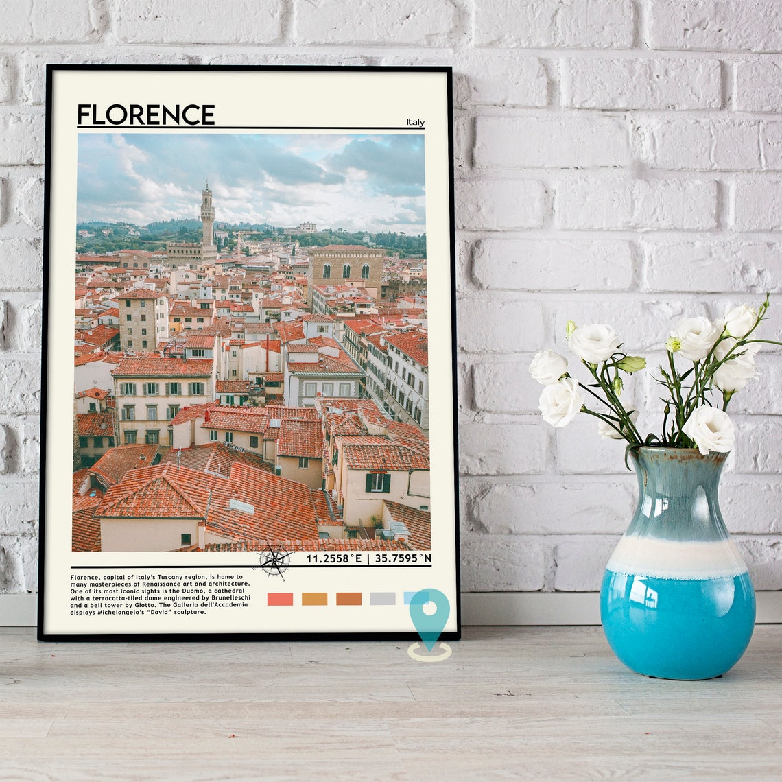 Florence Italy Red Rooftops Terracotta Panorama Vintage Travel Poster - Image 5
