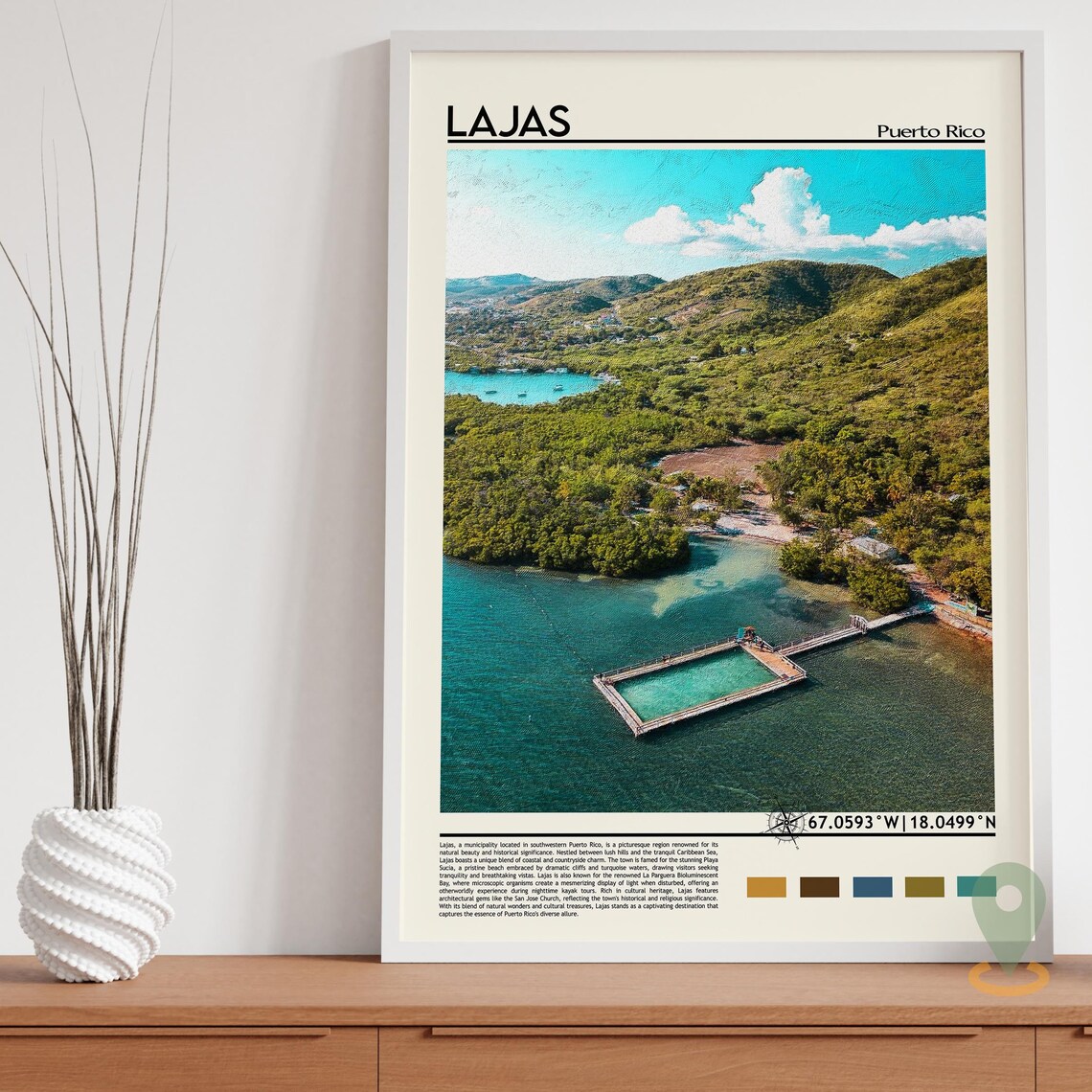 Lajas Puerto Rico Turquoise Bay Aerial Lagoon Sunset Travel Poster - Image 2