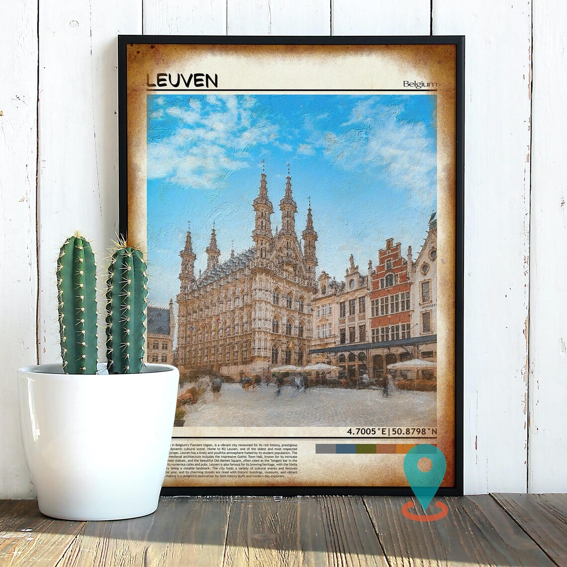 Leuven Belgium Gothic Town Hall Market Square Coordinate Travel Poster - Image 2