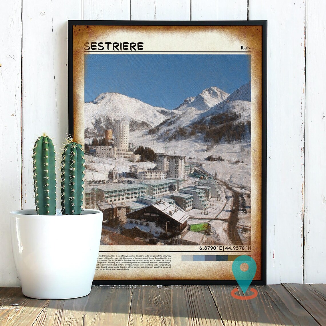 Sestriere Italy Alpine Ski Town Aerial Winter View Travel Poster - Image 2