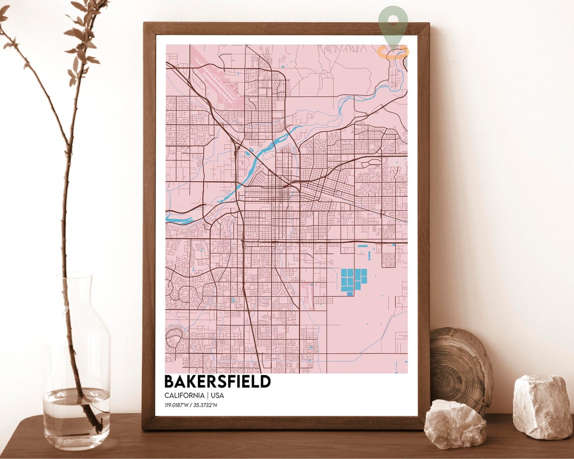 Bakersfield California USA Bold Red Modern City Street Map Poster - Image 3