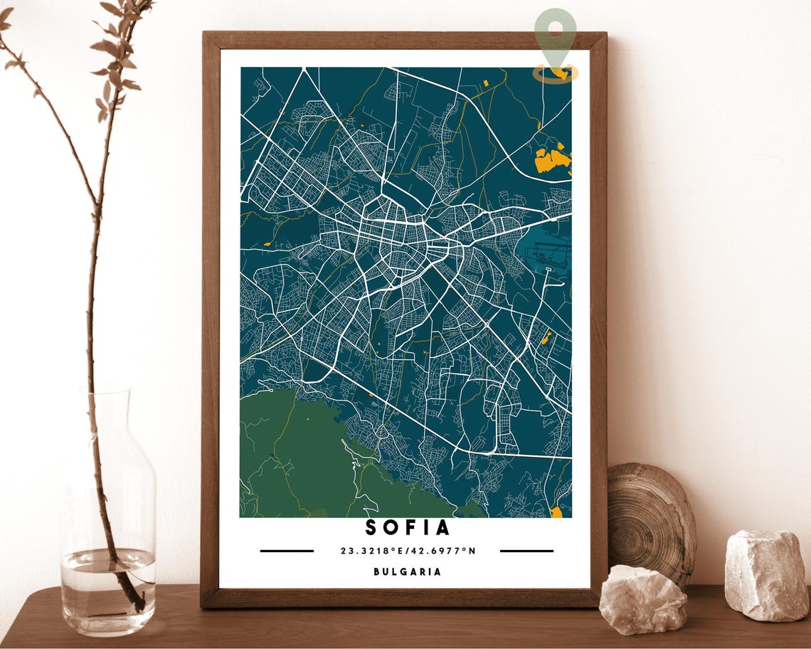 Sofia Bulgaria City Map Art Poster Navy Green Modern Wall Decor - Image 5
