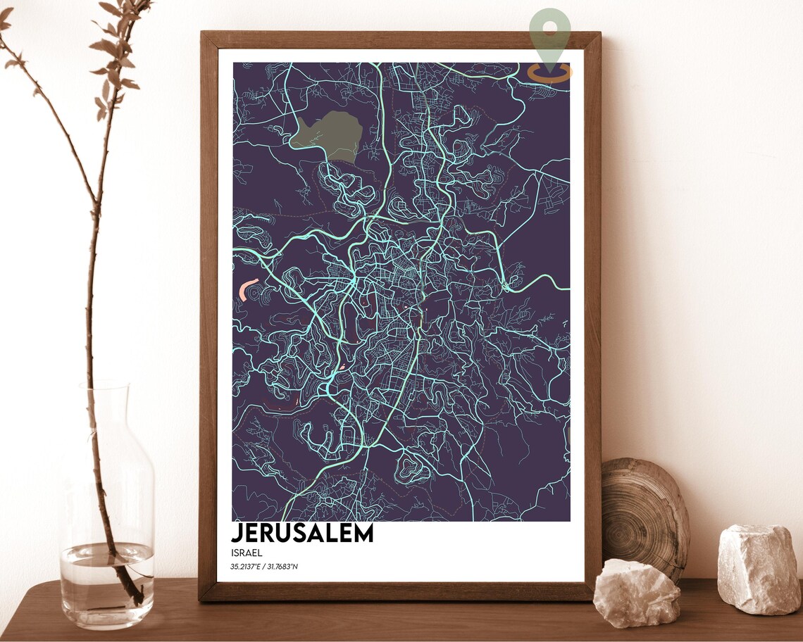 Jerusalem Israel Navy White Modern Minimalist City Map Wall Art - Image 4