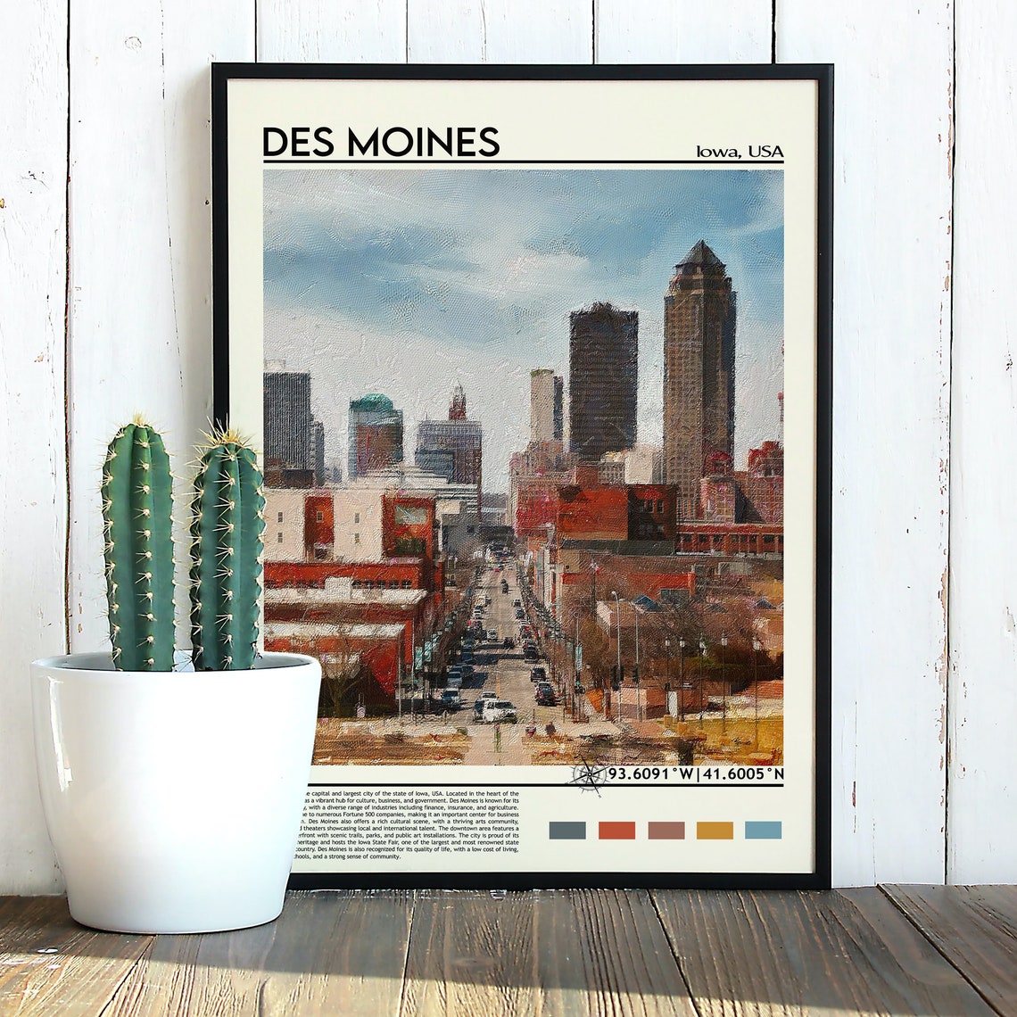 Des Moines Iowa Downtown Skyline Vintage Cityscape Photo Poster - Image 3