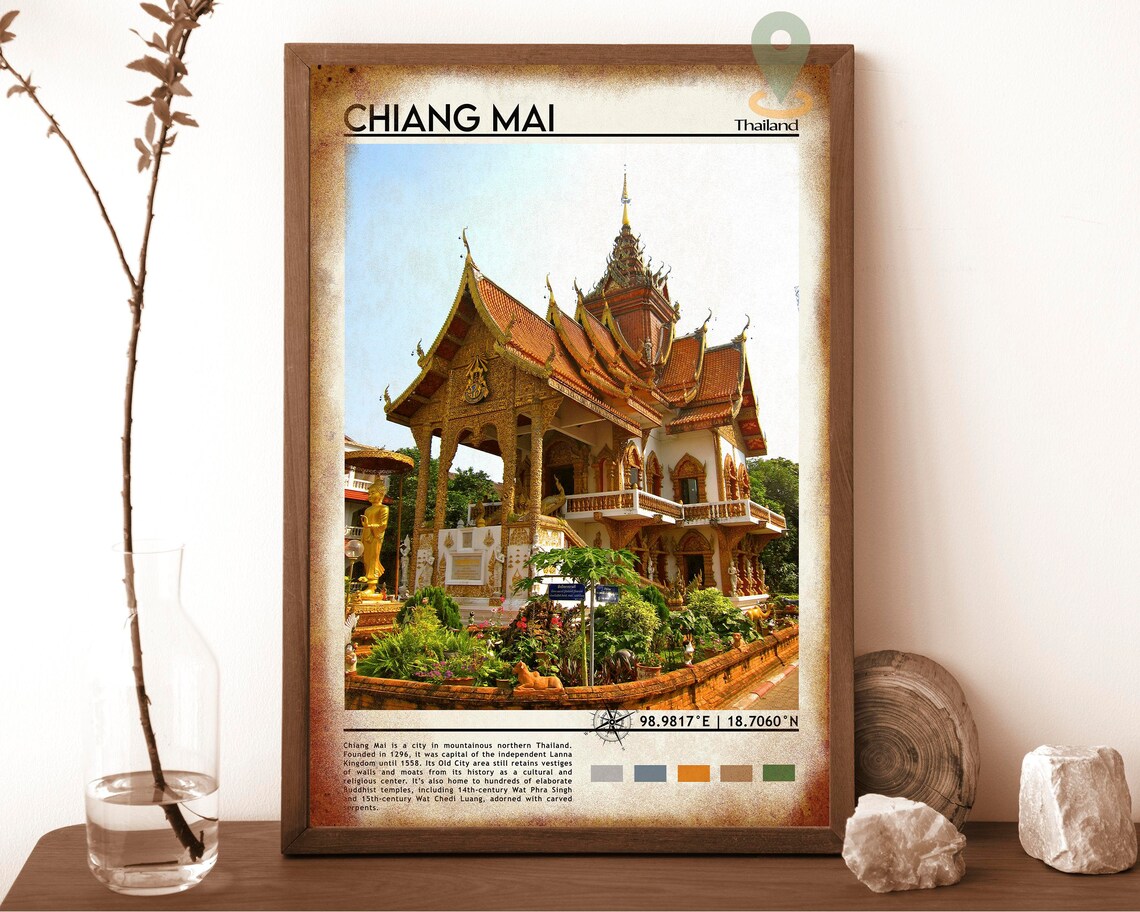 Chiang Mai Thailand Golden Temple Buddhist Travel Poster Art - Image 6