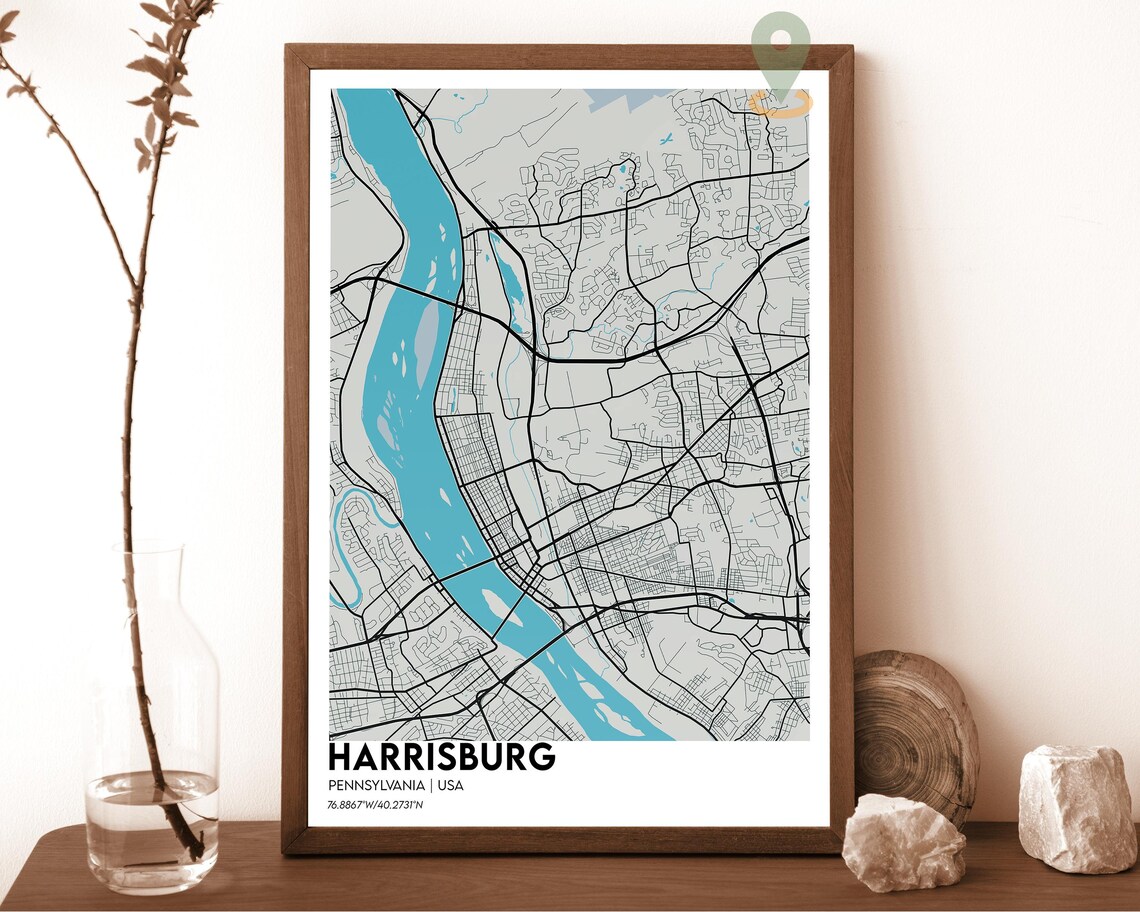 Harrisburg Pennsylvania Vintage City Map Sepia River Art Poster - Image 2