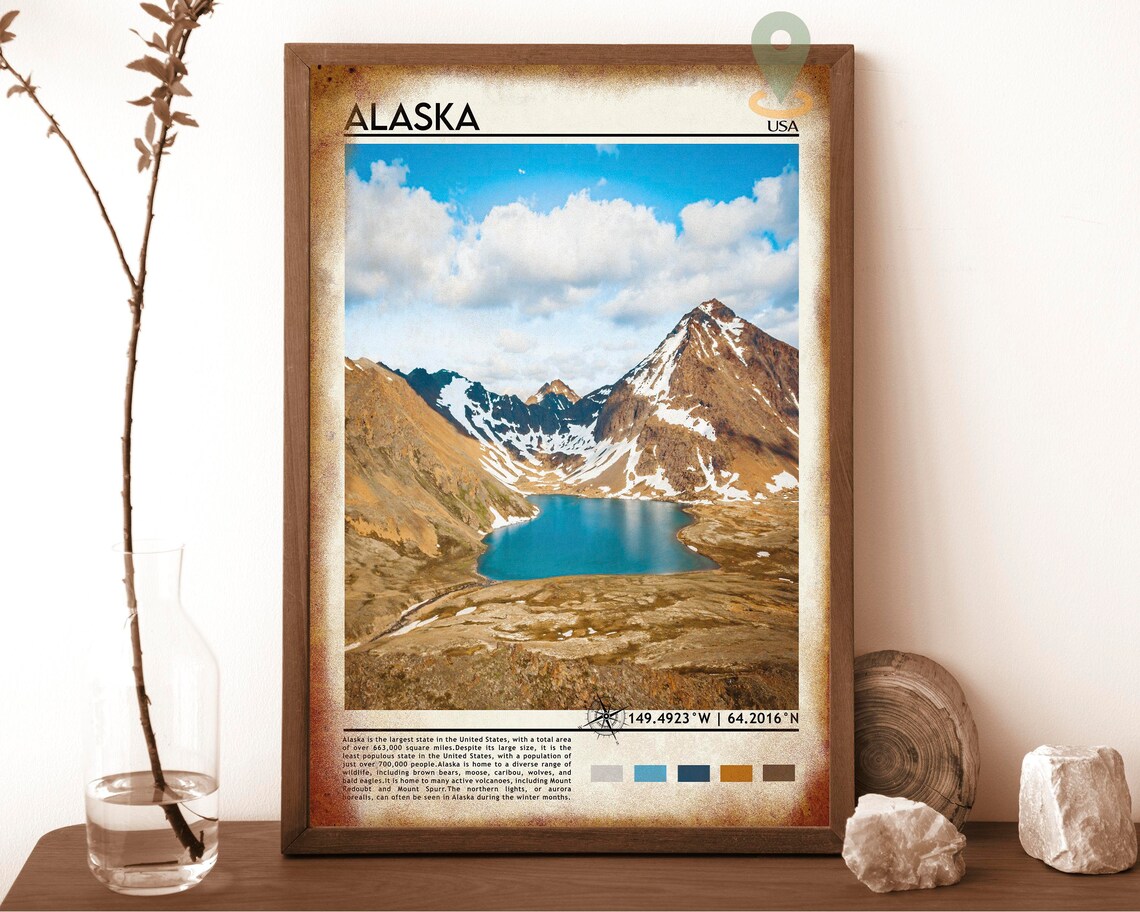 Alaska USA Snowy Mountain Lake Landscape Photo Travel Poster - Image 6