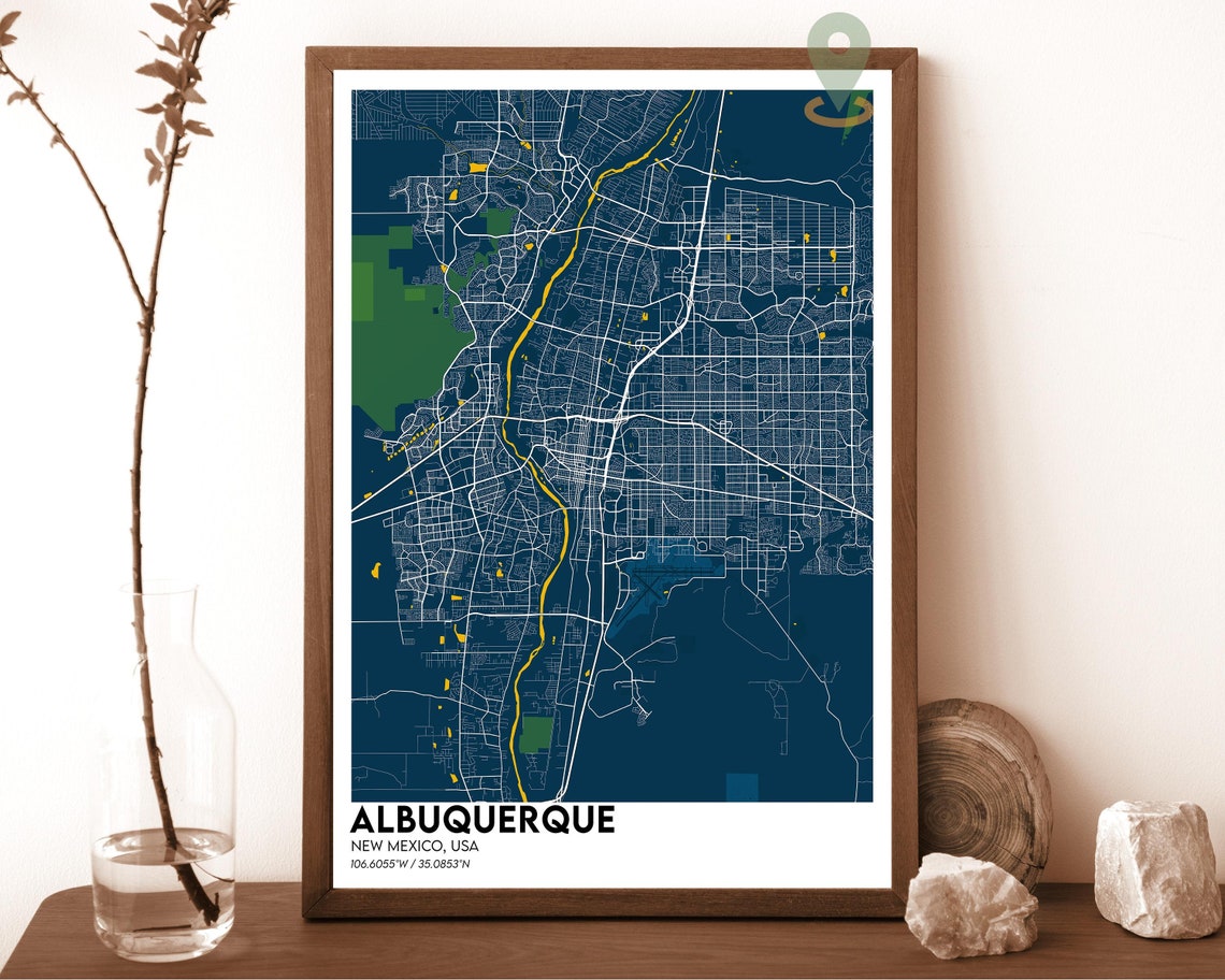 Albuquerque New Mexico City Street Map Red Poster Wall Decor - Image 2
