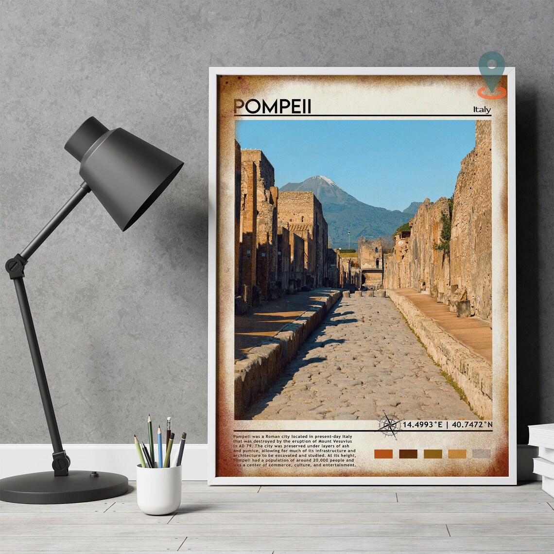 Pompeii Italy Ancient Roman Street Vesuvius Vintage Travel Poster - Image 5