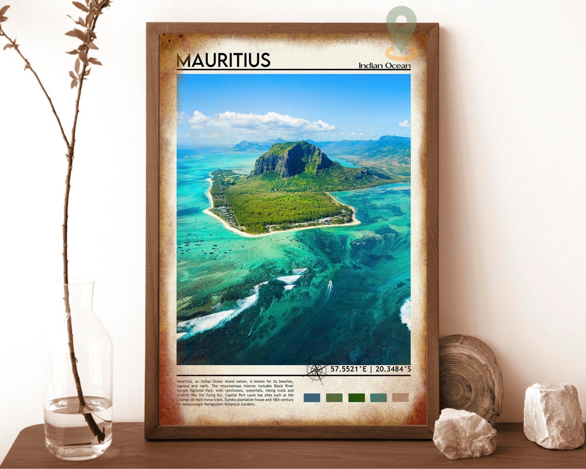 Mauritius Indian Ocean Le Morne Aerial Lagoon View Travel Poster - Image 6