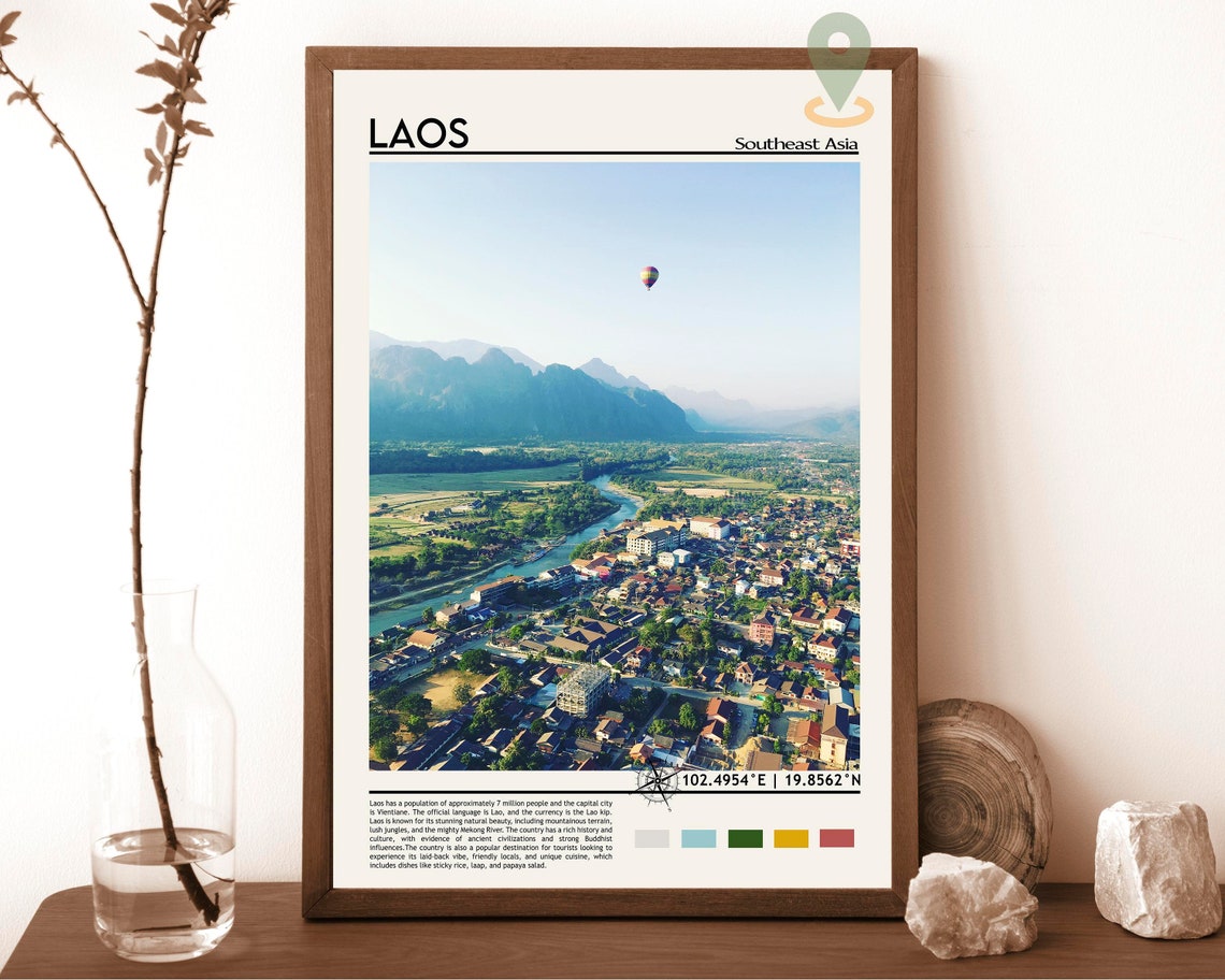 Laos Print Laos Art Laos Poster Laos Photo Laos Poster Print Laos Painting Laos Poster Laos Wall Art Vientiane City Vientiane Map