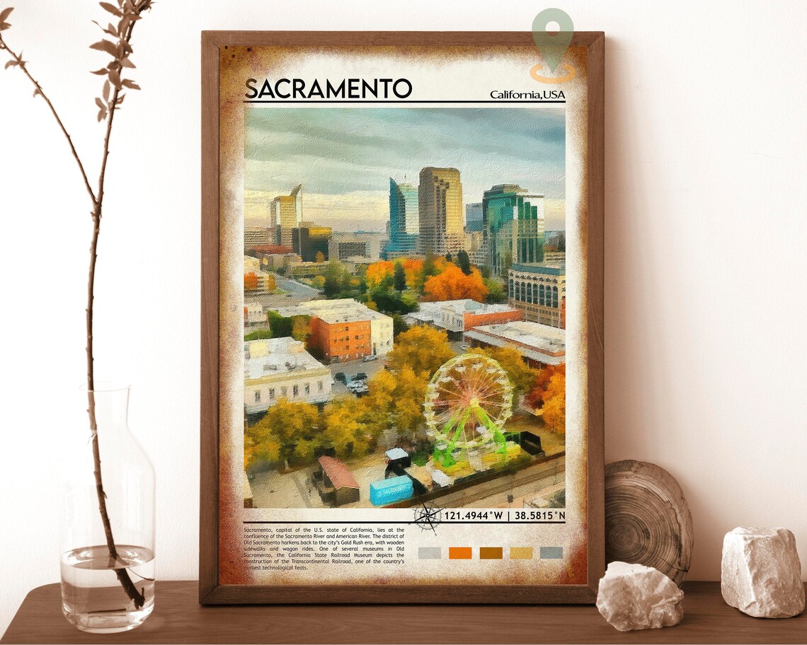 Sacramento California Capital City Skyline Ferris Wheel Travel Poster - Image 6