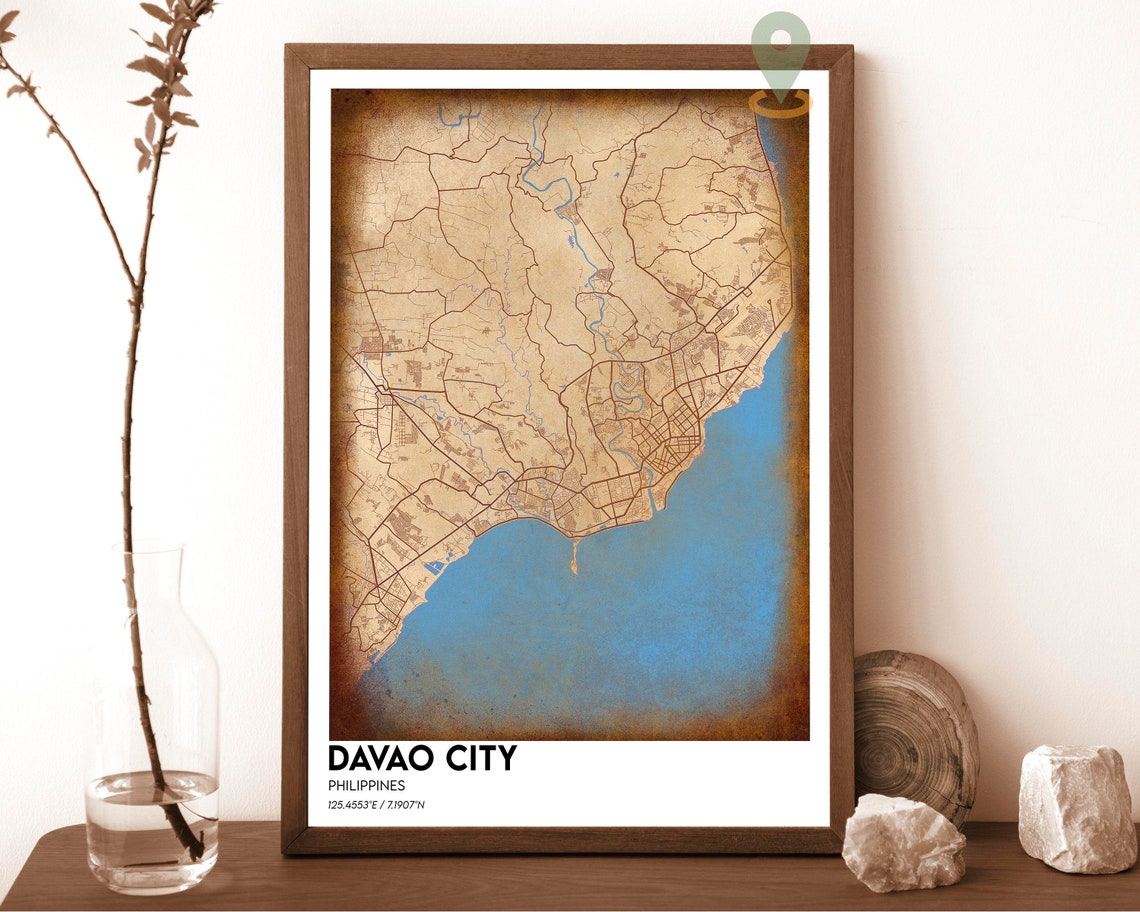 Davao City Philippines Dark Cyan Coastal City Map Art Poster - Image 2