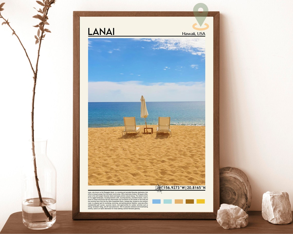 Lanai Hawaii Beach Chairs Umbrella Tropical Sand Island Poster