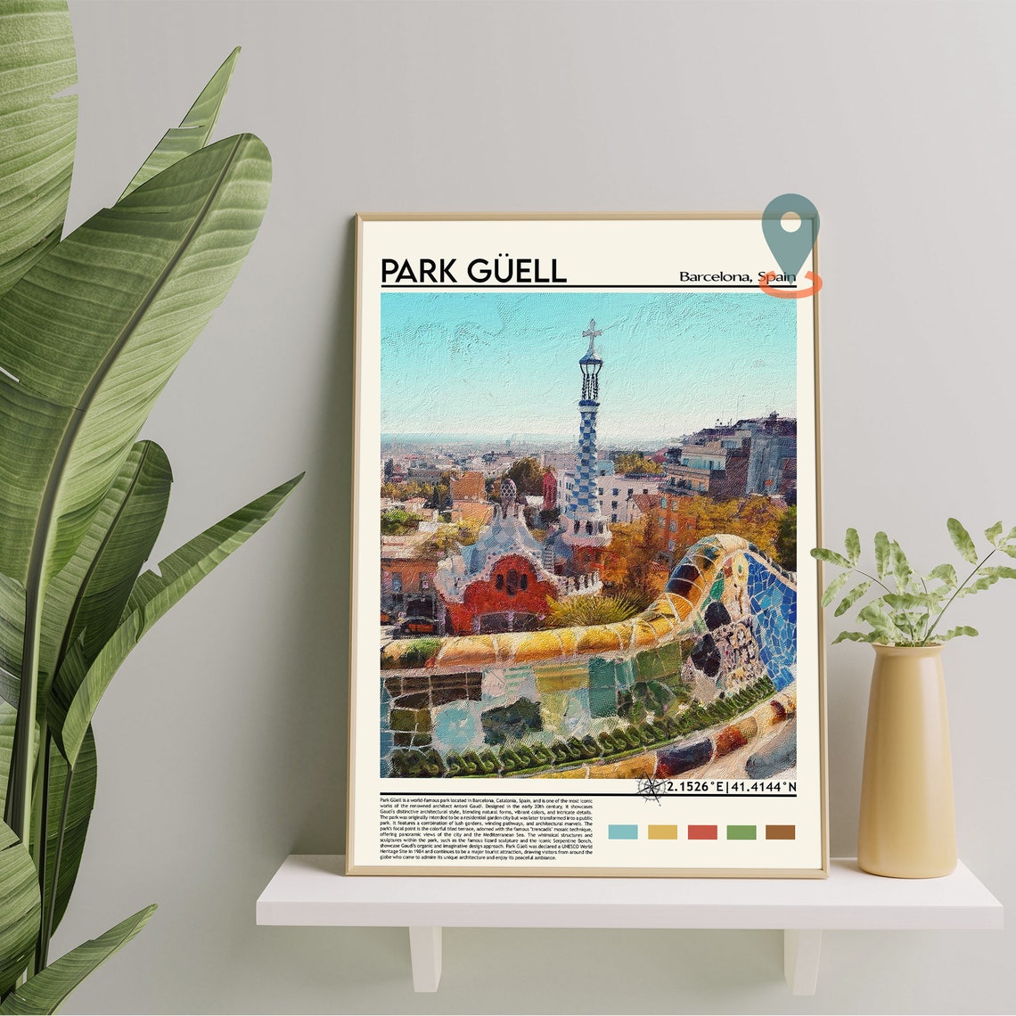 Park Guell Barcelona Gaudi Serpent Mosaic Bench Spain Travel Poster - Image 2