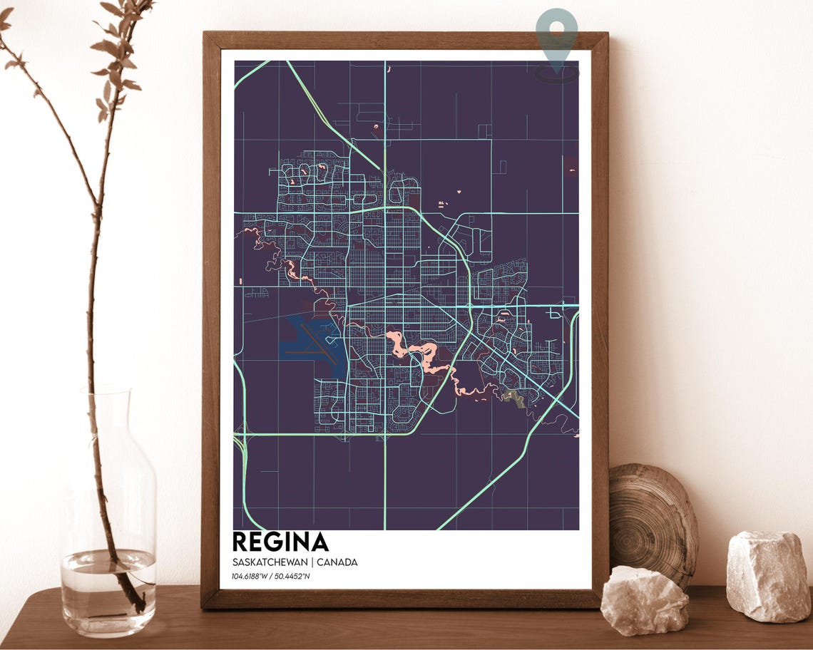 Regina Saskatchewan Canada Dark Navy City Map Home Decor Poster - Image 3