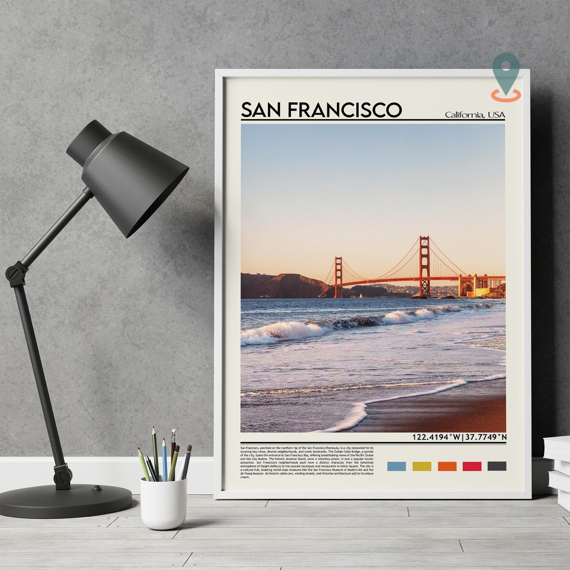 San Francisco Golden Gate Bridge Sunset Beach Waves Scene Poster - Image 5