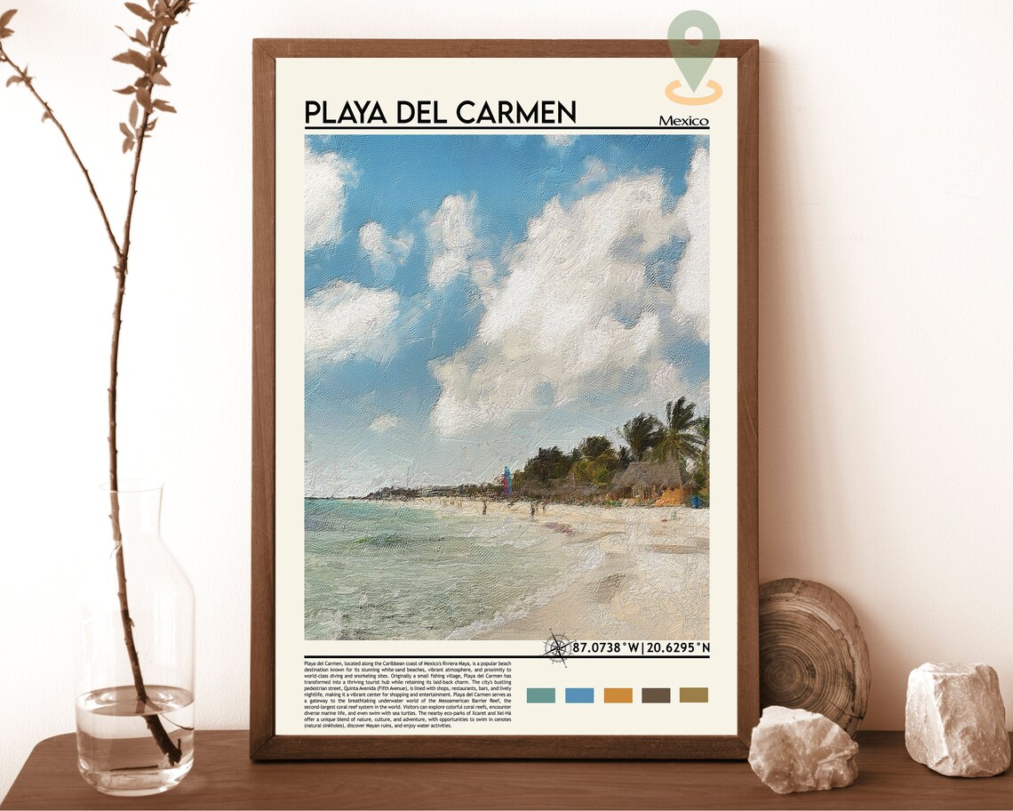 Playa del Carmen Mexico Caribbean Beach Watercolor Travel Poster