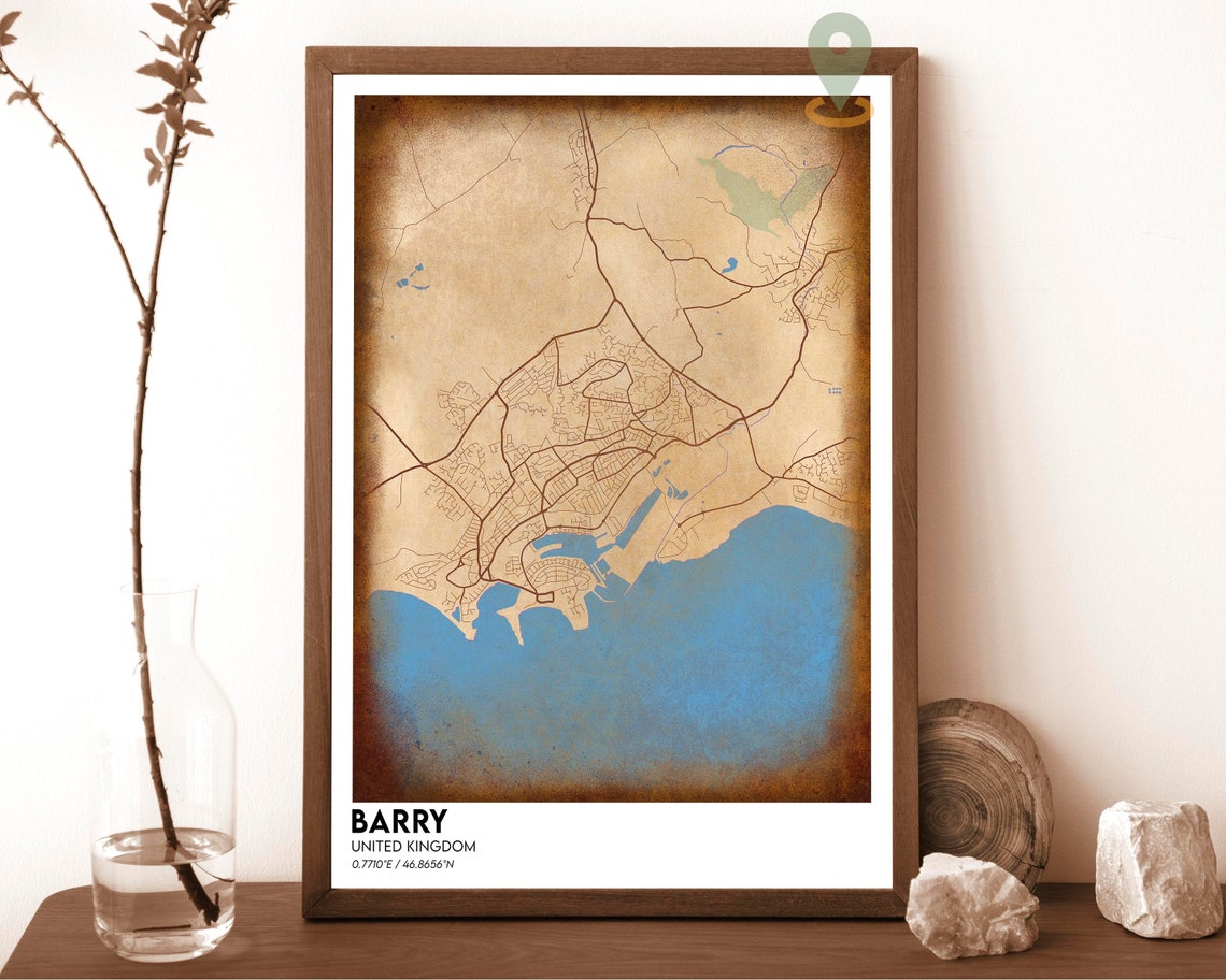 Barry United Kingdom Bold Navy Gold Coastal Street Map Poster - Image 6