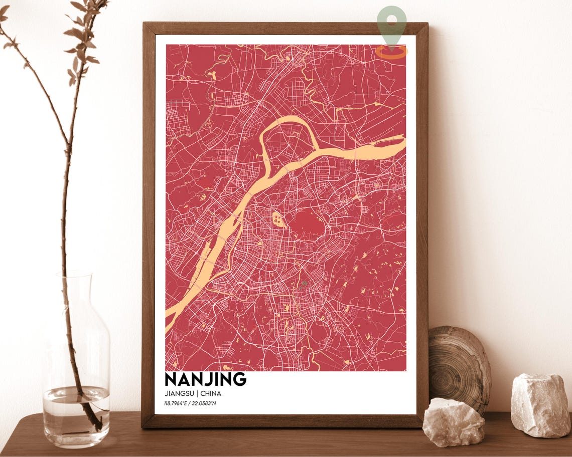 Nanjing Jiangsu China Bold Green Gold Modern City Map Art Poster - Image 4