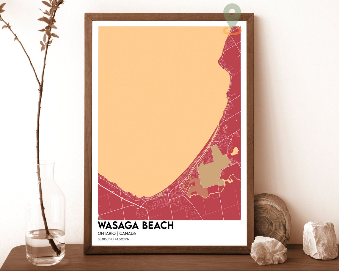 Wasaga Beach Ontario Canada Map Poster Orange Charcoal Art Style - Image 2
